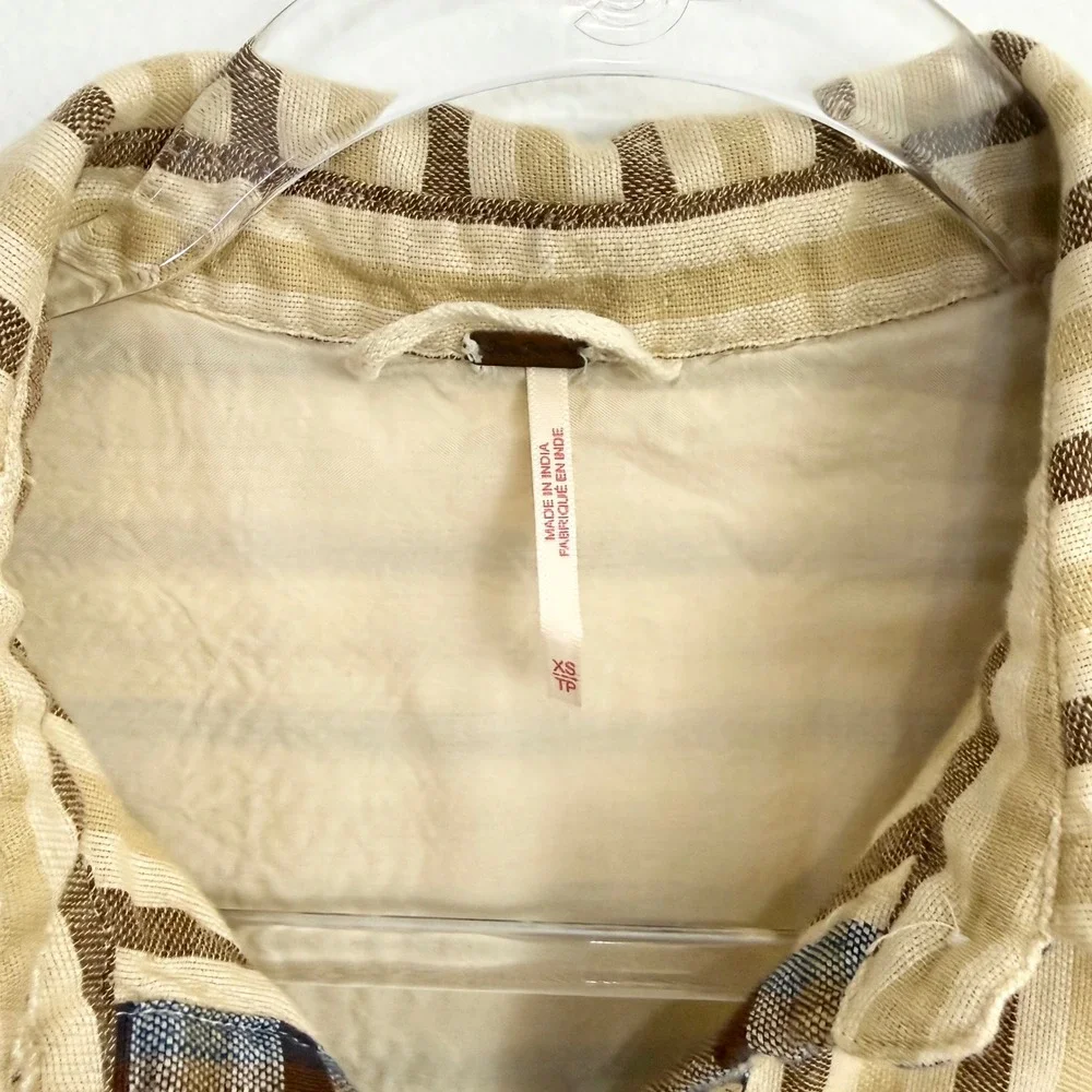 Free People Mixed Plaid & Stripe Button Front Shirt Dress XS